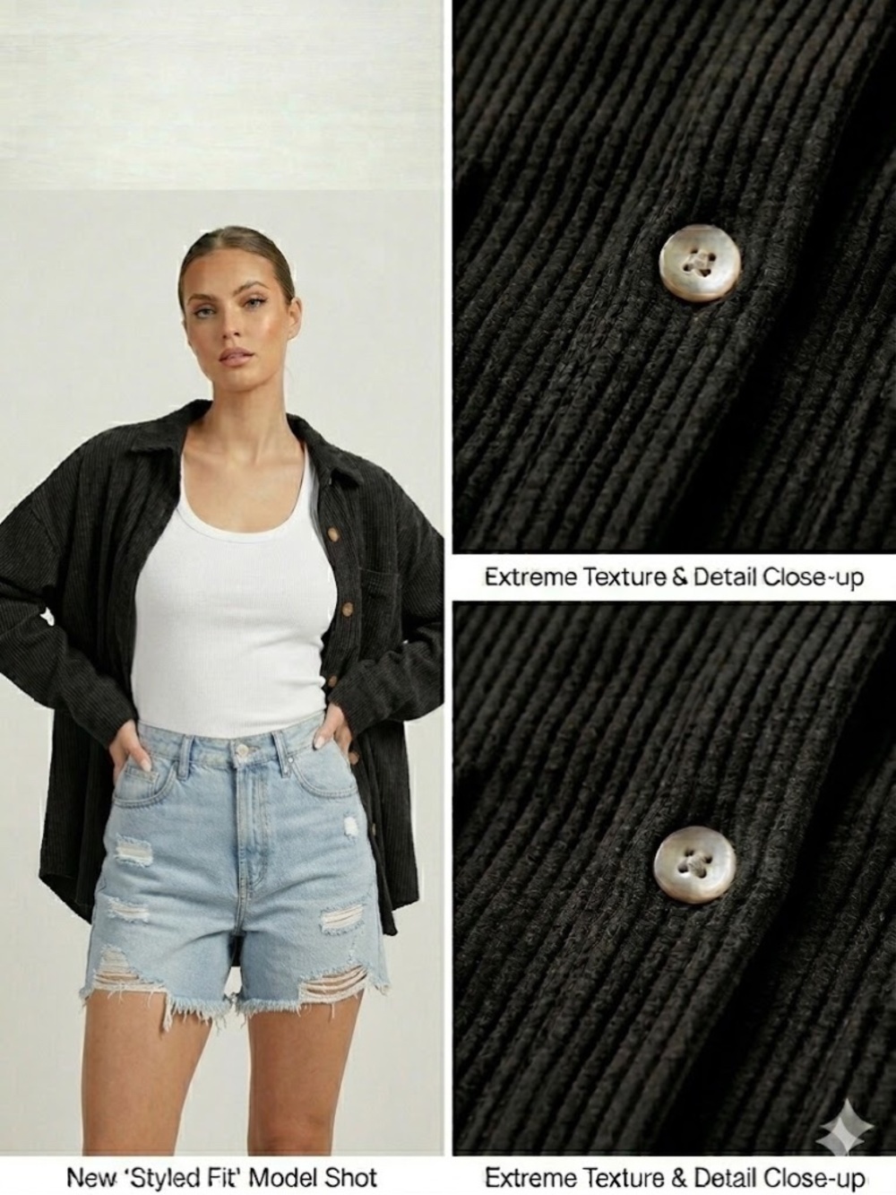 Blumin Black Oversized Ribbed Button Down Shacket  M L NEW
